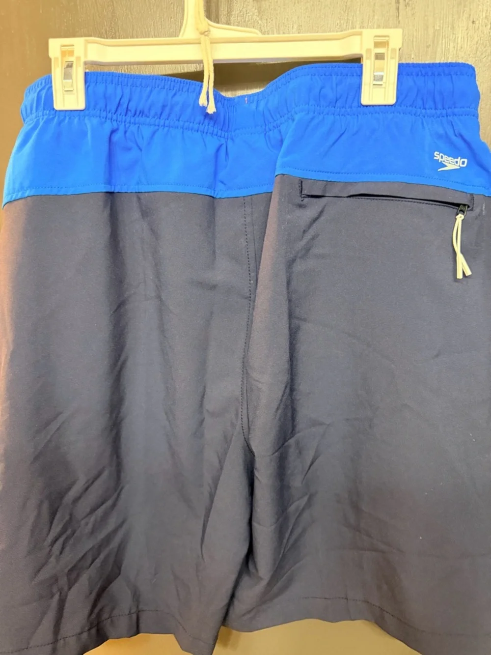 Speedo Men’s Navy Swim Trunks with Bright Blue Waistband